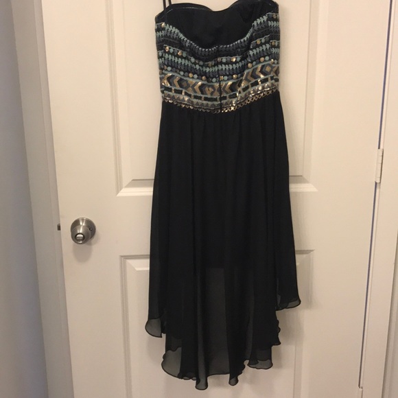 Sequin strapless chiffon high-low dress - Picture 2 of 5